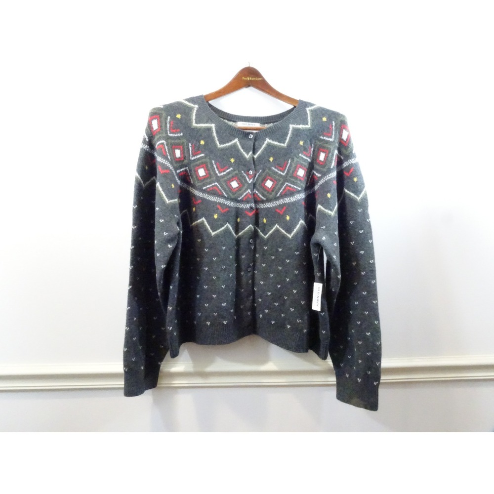Old Navy SoSoft Fair Isle Cardigan Sweater XXL Gray Geometric Nordic Knit NWT